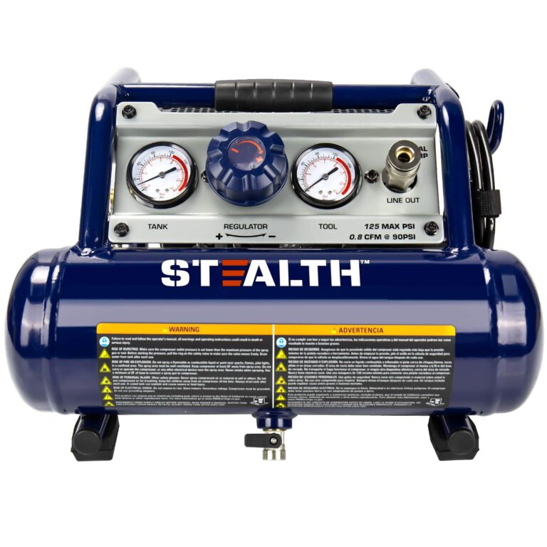 STEALTH Air Compressor 1 Gallon, 1/2HP Max 125 PSI, Induction Motor, 0.8 CFM@90PSI, 1.3 CFM@40PSI, Oil-Free Maintenance Free Light Weight Electric Air Tools for Drilling, Nailing, Grinding, SAUQ-1105