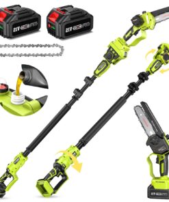 Supstable 2-IN-1 Cordless Pole Saw & Mini Chainsaw w/ Brushless Motor, 2*4.0Ah Battery Powered 6" Electric Telescoping Pole chainsaw 15 Ft Max Reach, Adjustable Head Pole Saw for Tree Trimming Pruning
