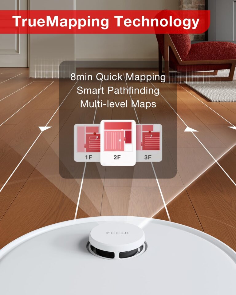 Yeedi C12 Robot Vacuum Cleaner and Mop, 8000Pa Strong Suction, ZeroTangle Brush, Smart Navigation, Self-Charging, White - Image 3