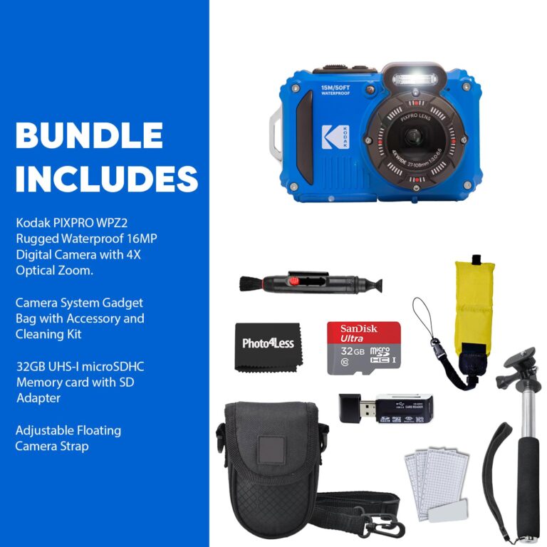 Kodak PIXPRO WPZ2 Rugged Waterproof Shockproof Digital Camera 16MP 4X Optical Zoom 1080P Full HD Video, 2.7 LCD (Blue), 32GB SD Card, Black Compact Camera Case, Floating Strap, Bundle (7 Items) - Image 4