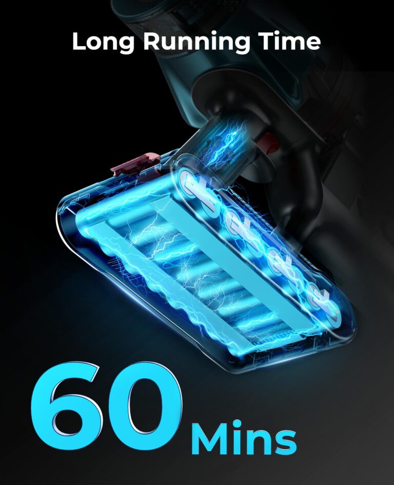 Cordless Vacuum Cleaner 550W/45Kpa, Stick Vacuum Cleaners 60 Mins Max Runtime with Charging Dock, Self-Standing Handheld Vacuum with Touch Display, 6-in-1 Vacuum Cleaner for Carpet/Hard Floor/Pet Hair - Image 6