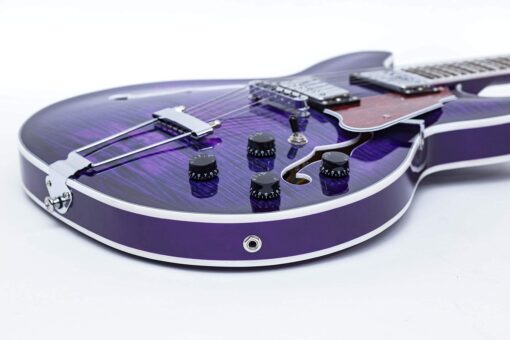 GROTE Jazz Electric Guitar Semi-Hollow Body Trapeze Tailpiece Bridge Guitar Gig Bag (Purple) - Image 3