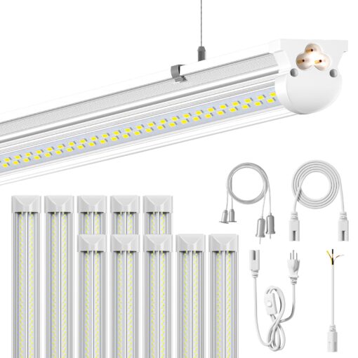 ONLYLUX 8FT LED Shop Lights 6000K White 100W, 15000lm Workshop led Light V Shape, Plug and Play, Hanging/Surface Mount Install, 8 Foot led Lights for Garage,10 Pack