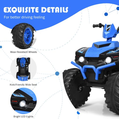 Costzon Kids ATV, 12V Battery Powered Electric Vehicle w/LED Lights, High & Low Speed, Horn, Music, USB, Treaded Tires, Ride on Car 4 Wheeler Quad for Boys & Girls Gift, Ride on ATV (Blue) - Image 6