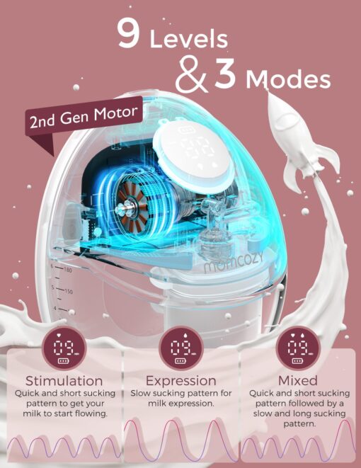 Momcozy Breast Pump Hands Free Mobile Style | M6, Wearable Breastfeeding Pump Ideal Rhythm for More Milk, DoubleFit Flange More Fit & Discreet with 3 Modes & 9 Levels, 24mm - 2 Pack Quill Gray - Image 7