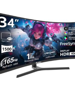 Sealan 34 inch Curved Ultrawide Gaming Monitor 165Hz,3440x1440 21:9 UWQHD, 1ms(MPRT),1500R, PIP/PBP,HDR400, 99% sRGB,300nits, FreeSync, HDMI2.0(TMDS) x2,DP1.4 x2, Eye Care, VESA(75 * 75mm)