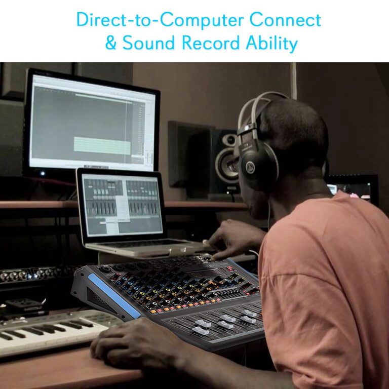 Pyle 8-Channel Bluetooth Studio Audio Mixer- DJ Sound Controller Interface w/ USB Drive for PC Recording Input, XLR Microphone Jack, 48V Power, RCA Input/Output for Professional & Beginners- PMXU88BT - Image 3