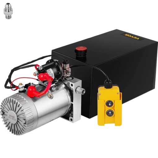 Mophorn Hydraulic Pump, 10 Quart Hydraulic Power Unit, Single Acting Hydraulic Pump, 12V DC Hydraulic Pump (Steel Reservoir, Single Acting, 3200 PSI) w/SAE#6 Connector for Dump Trailer Car Lifting