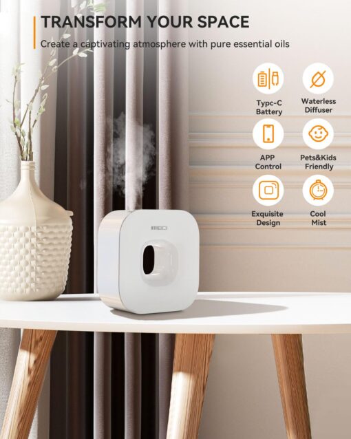 MEIDI Waterless Essential Oil Diffuser - Bluetooth Cordless Aromatherapy Diffuser with App Control, Smart Timer Setting, Hang-up Design and Wide Coverage for Home, Office, Hotel and SPA (White) - Image 6