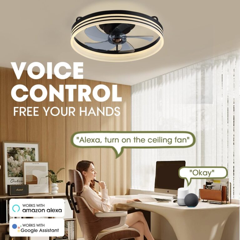 LUDOMIDE Ceiling Fans with Lights, Smart Ceiling Fan with Alexa/Google Assistant/APP Control, 20"" Low Profile Ceiling Fan with 6 Speeds, Ceiling Fan for Bedroom, Living Room, Patio, 22 Inch - Image 7