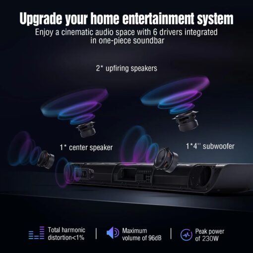 OXS S5 Sound bar for TV with HDMI eARC, Dolby Atmos 3.1.2 Built-in Subwoofer, Center Speaker, Bluetooth & Multi Wired Connection, 5 EQ, 4K HDR Passthrough, 230W, Home Theater Audio Wall Mounted - Image 7