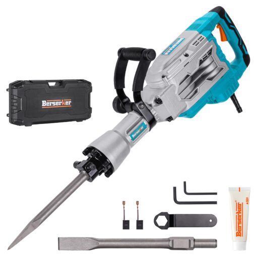 Berserker 1700W 30-Pound Demolition Jack Hammer with 1-3/16" Hex, 14-Amp Corded Electric Heavy Duty Demo Chipping Hammer Concrete/Pavement Breaker with Carrying Case Flat Chisel Bull Point Chisel