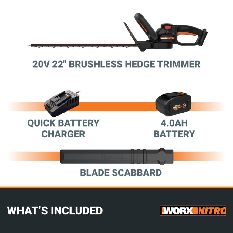 WORX Nitro 20V 22" Hedge Trimmer Cordless, Lightweight Cordless Hedge Trimmer with Dual-Action Blades 3400 SPM, Brushless PowerShare Bush Trimmer Cuts Branches 1" Thick – Battery & Charger Included - Image 5