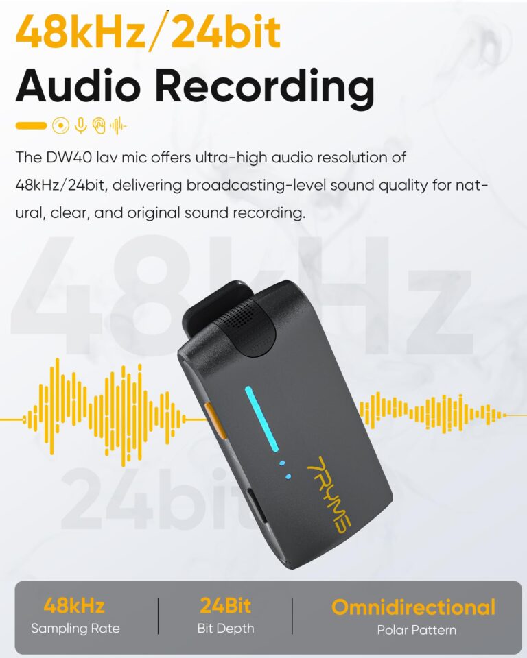 7RYMS iRay DW40 Four-channel Wireless Lavalier Microphone, Charging Case, Noise Cancellation, 656ft Range, 12.5H Working, Lav Mic for Camera, iPhone, Android Phone, Vlogging, Streaming, Interview, etc - Image 5