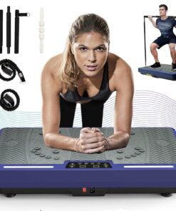 Natini Vibration Plate Exercise Machine - Whole Body Workout Vibration Platform Lymphatic Drainage Machine for Weight Loss Home Fitness w/Pilates Bar + Resistance Bands + Muscle Roller Stick + Remote