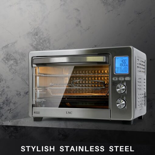 Air Fryer Oven Combo, 34QT Extra Large 1750W Toaster, 12" Pizza Convection Countertop, 12-in-1 Large Rotisserie With 4 Accessories, Stainless Steel, Silver - Image 4