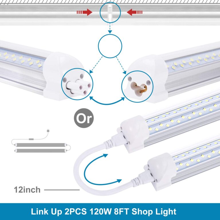 LIGHEART LED Light Fixture,120W 8FT Linkable Shop Light, T8, V-Shaped, Integrate 8 Foot Light Tube,14400LM,Clear Lens 6000K, Plug and Play,Fluorescent Lamp Replacements(6-Pack) - Image 6