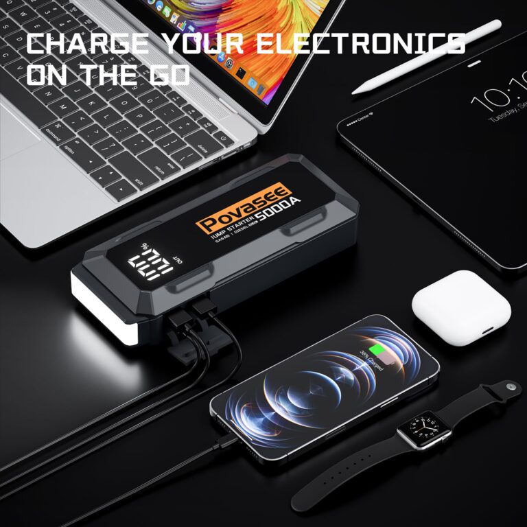 Povasee Car Battery Jump Starter 5000A Jump Box (All Gas/10L Diesel) Portable Car Jump Starter Battery Pack, 12V Jumper Starter Portable 3" LCD Display/Power Bank/Dual Output/LED Light DC - Image 7