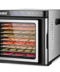 YASHE Food Dehydrator Machine, 9-Tray Stainless Steel Jerky Dehydrator, 1000W Food Dryer with Adjustable Timer & Temperature, Recipes Included for Meat, Fruits, and Herbs