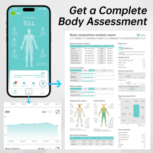 CLORIS 8 Electrodes Digital Smart Scale for Body Weight Fat Accurate BMI Muscle Mass 28 Body Composition Measurement Health Analyzer with App Bluetooth, Full-Color TFT LCD on Retractable Handle - Image 3
