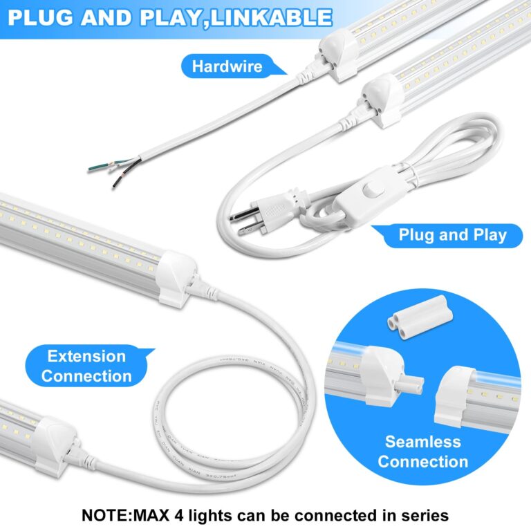 Phiwicsh 8FT LED Shop Light 10 Pack, Hanging/Surface Mount 6000K/White Light LED Tube Light, Plug & Play 72W 11520LM Super Bright High Output T8 LED Ceiling Lighting, Linkable Shop Lights for Garage - Image 6