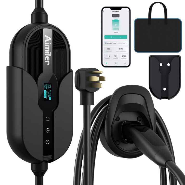 AIMILER Level 2 Electric Car(EV) Charger(WiFi APP) for Tesla Model X/Y/3/S/Cybertruck, 240V, 32 Amp, NEMA 14-50 Plug, 25ft ETL Listed Tesla Mobile Wall Charger, Portable/Home NACS Connector Stations
