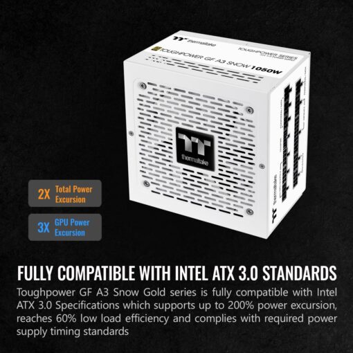Thermaltake Toughpower GF A3 Snow Edition 1050W 80+ Gold Full Modular SLI/Crossfire Ready ATX 3.0 Power Supply; PCIe Gen.5 600W 12VHPWR Connector Included; PS-TPD-1050FNFAGU-N; 10 Year Warranty - Image 4