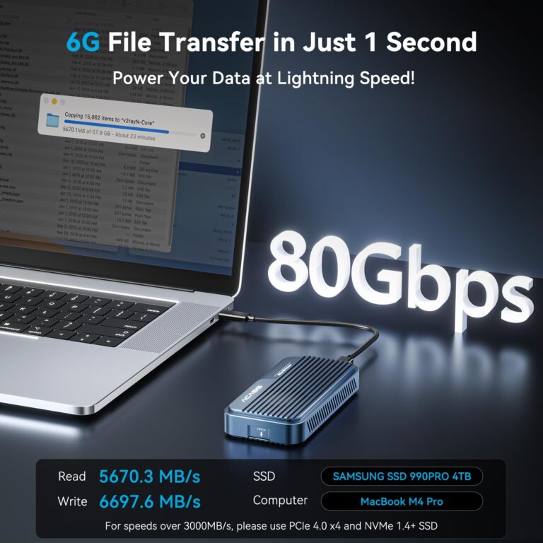 ACASIS 80Gbps M.2 NVMe SSD Enclosure, with Cooling Fan, Compatible with Thunderbolt5/USB4 V2.0, Back Compatible with Thunderbolt4/3/USB4 V1.0, USB3.2/3.1/3.0, Support SSD B+M M-Key (TB501 Pro) - Image 8