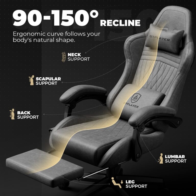 GTPLAYER Chair Computer Gaming Chair (Leather, Grey) - Image 3