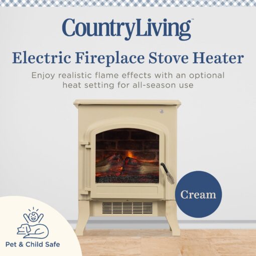 Country Living 18 Inch Infrared Freestanding Electric Fireplace Stove Heater in Cream | Provides Supplemental Zone Heat with Remote Control | Adjustable Flame Colors, Speeds, Brightness | Metal Body - Image 9