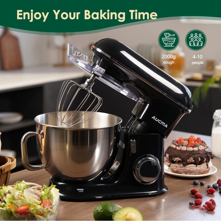 Aucma Stand Mixer,8.5QT 900W Tilt-Head, Large Capacity Kitchen Electric Mixer with Dough Hook, Wire Whip & Beater (Black, 8.5QT) - Image 2