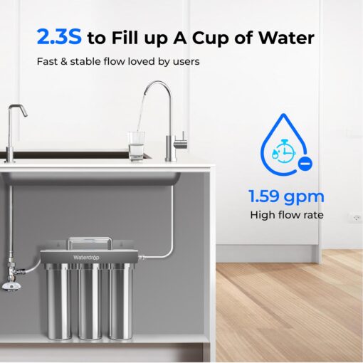 Waterdrop TST-UF 0.01μm Ultra-Filtration Under Sink Water Filter, Stainless Steel, 5X Service Life,Remove 99.99% of Contąminants Larger Than 0.01μm, with Dedicated Faucet, USA Tech (3 Filter Included) - Image 4