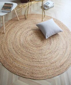 FRELISH DECOR Handwoven Jute Area Rug - 8 feet Round - Natural Yarn - Rustic Vintage Beige Braided Reversible Rug - Eco Friendly Rugs for Bedroom - Kitchen - Living Room - Farmhouse (8' Round)