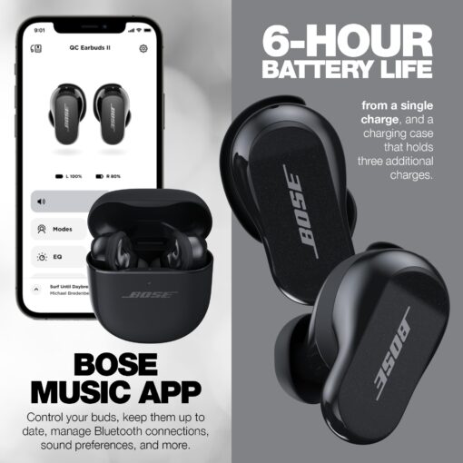 Bose QuietComfort Earbuds II Bundle with Protective Silicone Carrying Case and Cloth - Active Wireless Noise Cancelling in-Ear Bluetooth Headphones with Personalized Sound, Bose Earbuds 2 (Black) - Image 3