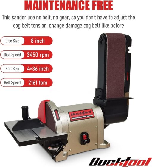 Bucktool Bench Belt Disc Sander Combo BD4801, 4x36 Inch Belt & 8 Inch Disc, 3/4 HP Electric Motor, Rotating Base & Dust Collection Fitting - Image 5