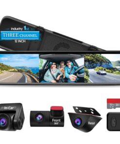 PORMIDO Triple Mirror Dash Cam 12" with Detached Front and in-Car Camera,Waterproof Backup Rear View Dashcam Anti Glare 1296P IPS Touch Screen with Sony Sensor,Starvis Night Vision,GPS,Parking Assist
