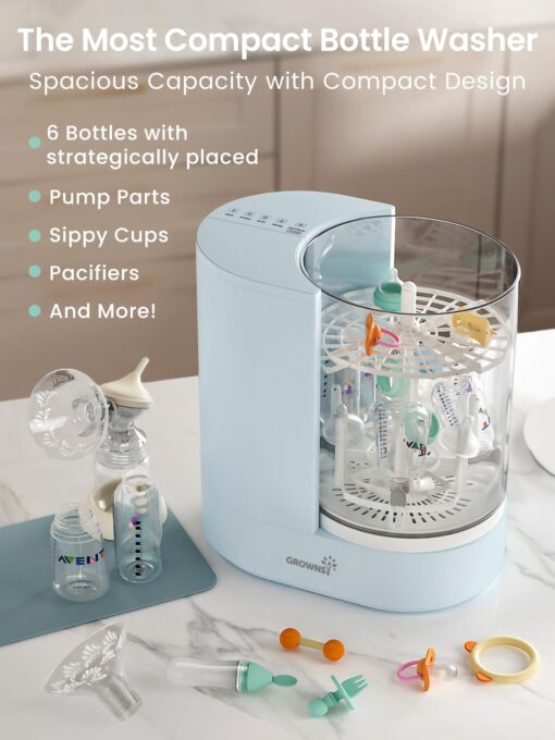 GROWNSY DeepClean Bottle Washer Pro, Baby Bottle Washer and Sterilizer and Dryer, Effortless Washing Machine for Bottle Cleaner, Pump Parts, Pacifiers - Wash, Sterilize and Dry with One Touch (Blue) - Image 4