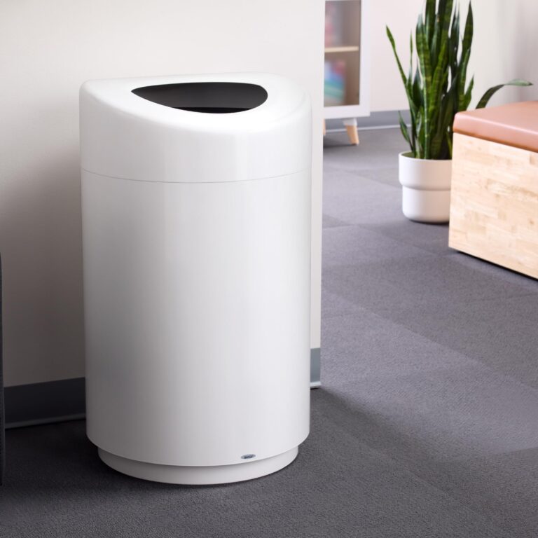 Safco Open Top Trash Can, 30 Gallon Stainless Steel Modern Garbage Can for Indoor Use, White - Image 3