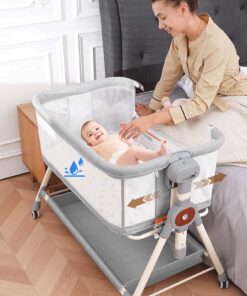 Hichangto Baby Bassinet,Rocking Bassinet with Waterproof Sheet,3 in 1 Baby Bassinets Bedside Sleeper,6 Height Adjustable Bedside Bassinet for Newborn(Grey)