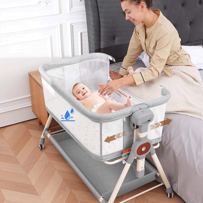 Hichangto Baby Bassinet,Rocking Bassinet with Waterproof Sheet,3 in 1 Baby Bassinets Bedside Sleeper,6 Height Adjustable Bedside Bassinet for Newborn(Grey)