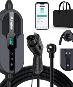 AIMILER Level 2 Electric Vehicle (EV) Charger(32Amp, 220V-240V, NEMA 14-50 Plug), 25ft Cable ETL Listed Portable Indoor/Outdoor EVSE SAE J1772 EV Car Charging Station w/Delay Timer, WiFi Enabled
