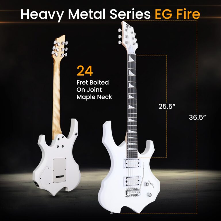 Pyle Heavy Metal EG Fire Electric Guitar Axe w/ Amplifier Kit, Full Size Instrument w/ Practice Amp & Accessories, White Matte - Image 7