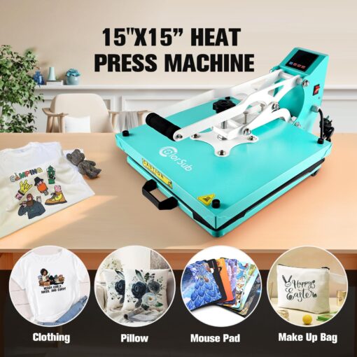 ColorSub Heat Press Machine for T-Shirt 15x15, Digital Industrial Quality Heat Press Machine Clamshell Transfer Sublimation Print Press Machine Teal - Image 2