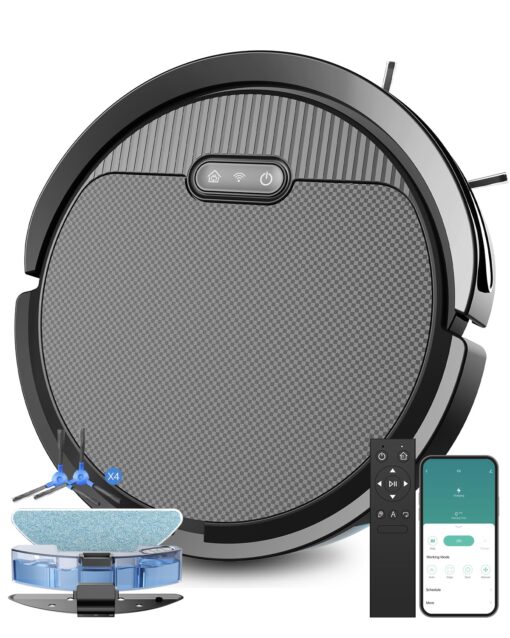 Pureatic V3 3 in 1 Robot Vacuum and Mop with 5000Pa Suction Power, Works with 2.4GWifi/ Alexa/App/, Self-Charging Vacuum Cleaner, Tangle-Free, Ideal for Pet Hair,Carpet and Hard Floor