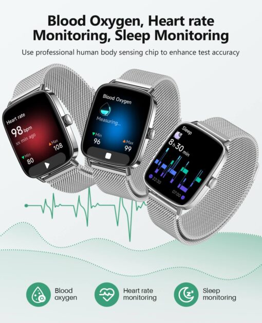 2025 Smart Watches for Women Men, 1.85" AI Voice Smartwatch, 24/7 Heart Rate Monitor, Stress/SpO2/Sleep Tracker, IP68 Waterproof, Weather, 100+ Sports Fitness Tracker for Android iOS Silver Metal - Image 7