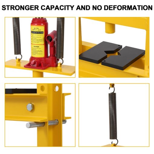 12 Ton Shop Press H Frame Press, 12 Ton Hydraulic Press H Frame Garage Floor Press with Plate, Adjustable Working Table Height Hydraulic Shop Floor Press for Gears and Bearings - Image 5