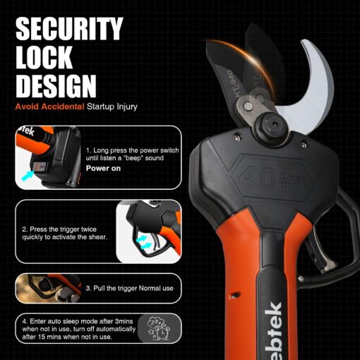 Cordless Electric Pruning Shears 40MM, Kebtek Professional Pruning Shears Battery Powered 18V Brushless Motor 2Pack 2AH Rechargeable Battery-LCD Display Screen (KT940) - Image 3