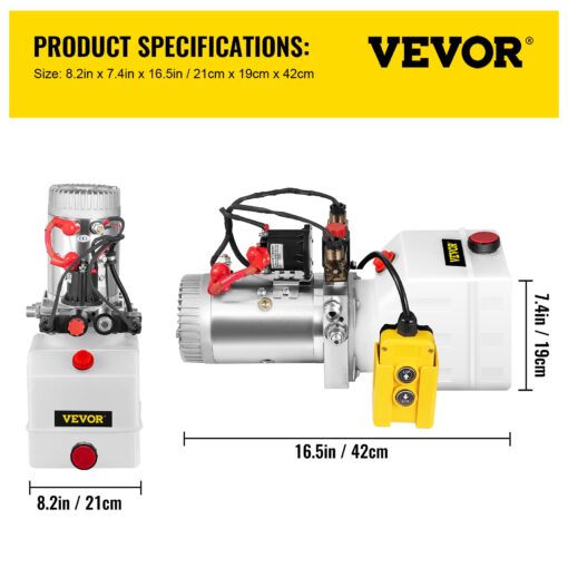 Vevor Hydraulic Pump 3 Quart Hydraulic Power Unit Double Acting Hydraulic Pump for Dump Trailer Car Lifting 12V DC Plastic Oil Reservoir (Plastic, Double Acting) : Industrial & Scientific - Image 4