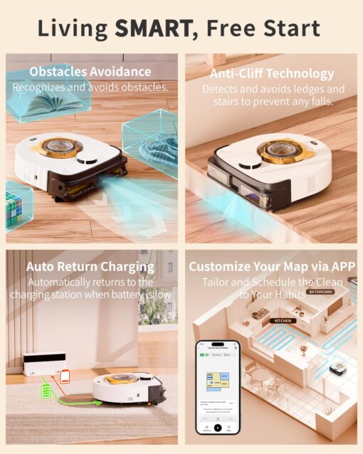 UBPET Robot Vacuum for Pet Hair, Automatic Robot Vacuum Cleaner Self Cleaning Brushroll, Robotic Vacuum Ideal for Carpet, 22,000 Pa Square - Image 4