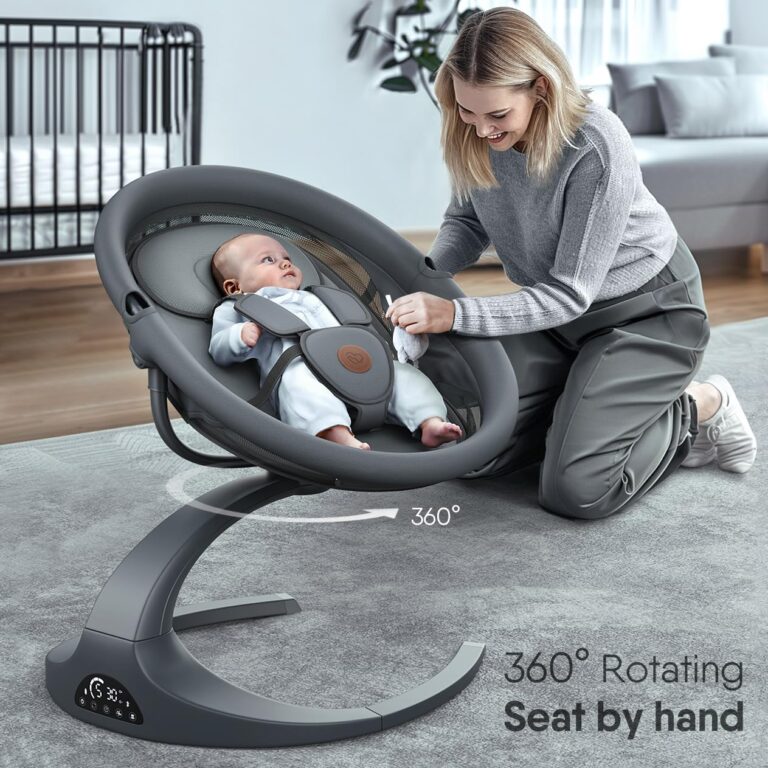 Obee Odee Baby Swing - 5 Speeds, 12 Lullabies, Portable with 360 Rotating Seat, Adapter & Battery Operated, Indoor & Outdoor (Gray, Basket) - Image 8